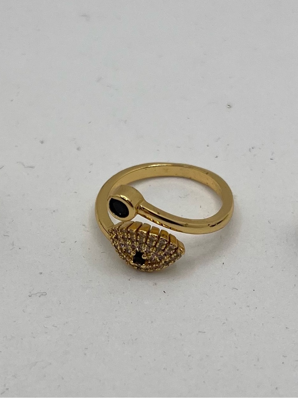 Gold Open Band Ring with Black Stone and Pave Accent